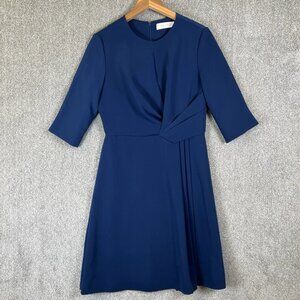 The Fold Dress Womans UK 10 Blue Pleated Tailored Knee Length Formal Business